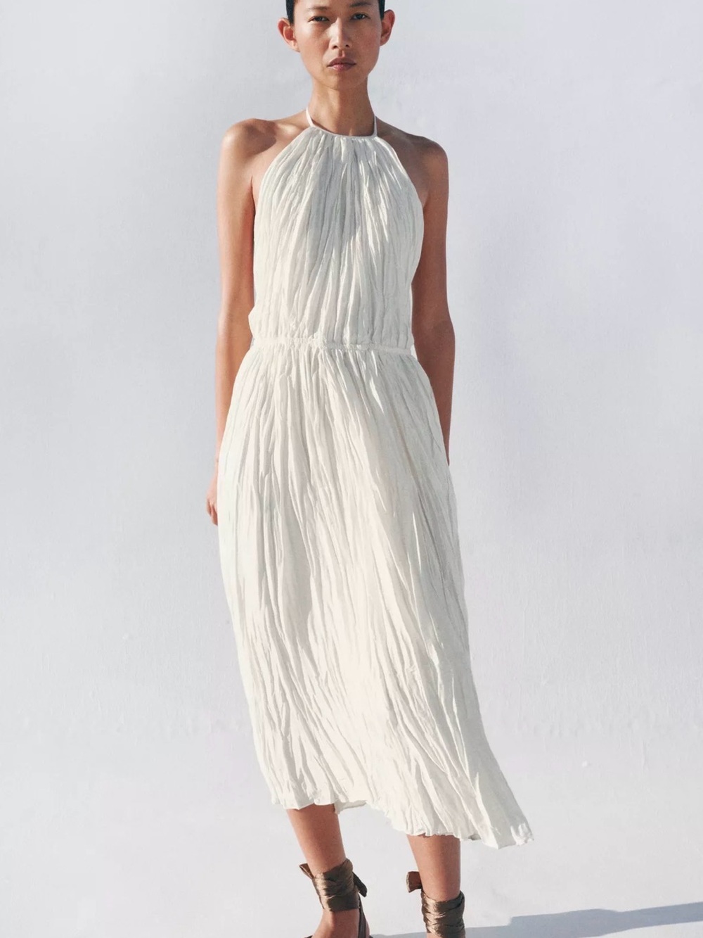 Zara Cream Halter Satin Midi Dress